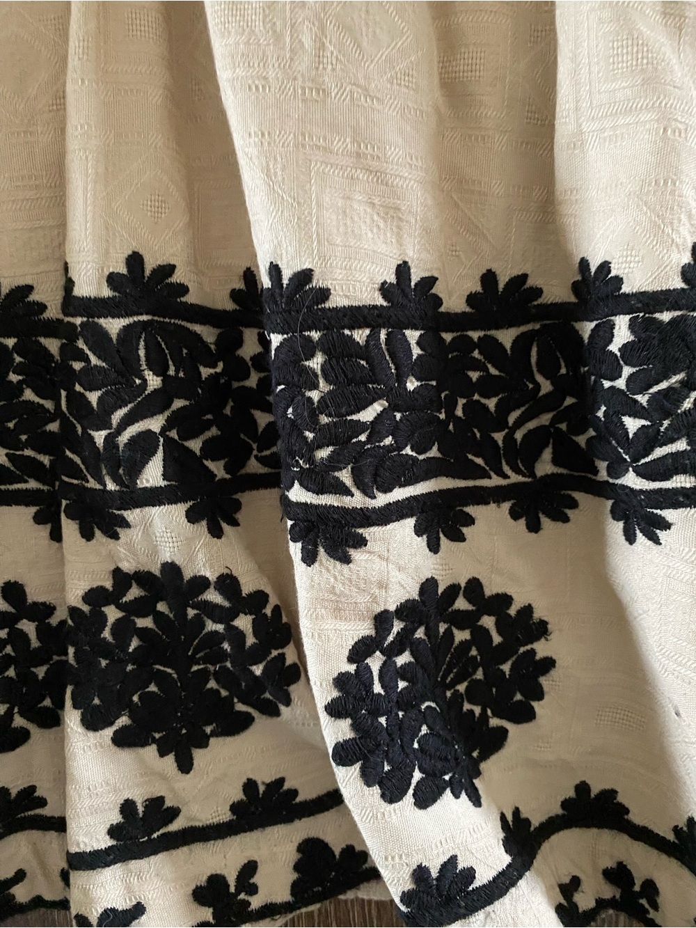 Anthropologie Cream Mini Dress with Black Floral Embroidery - Picture 2 of 5